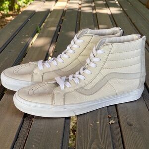 Vans Off White Leather Suede Hi Top Sneakers Men’s Sz 9 Women’s Sz 10.5 Zipper